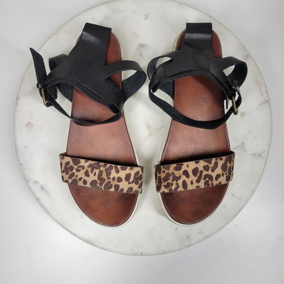 Mia Kyleigh Sandals Womens 7.5 Brown Leopard Suede Leather Platform Ankle Strap - Picture 10 of 13